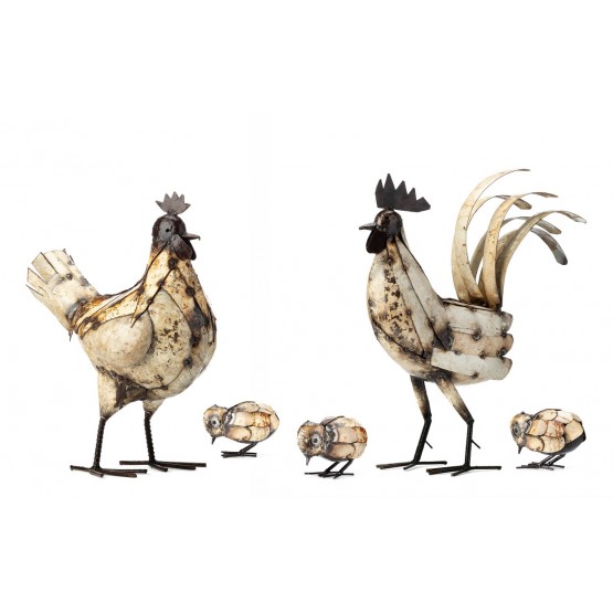 Cockerel, Hen & 3 Chicks